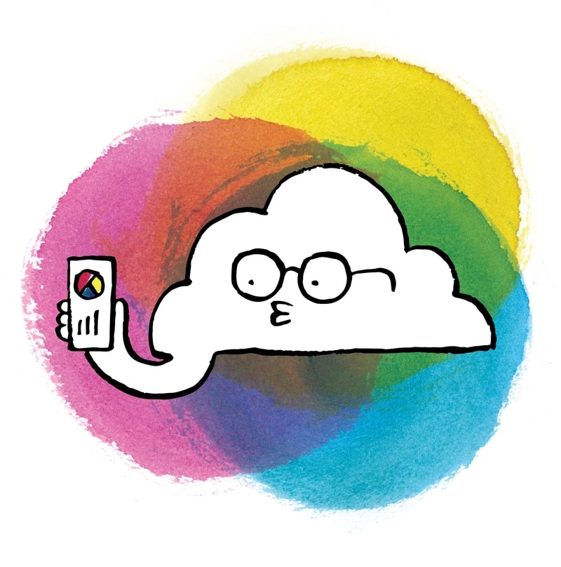 Cloud person with glasses holding a piece of paper with a graph on it