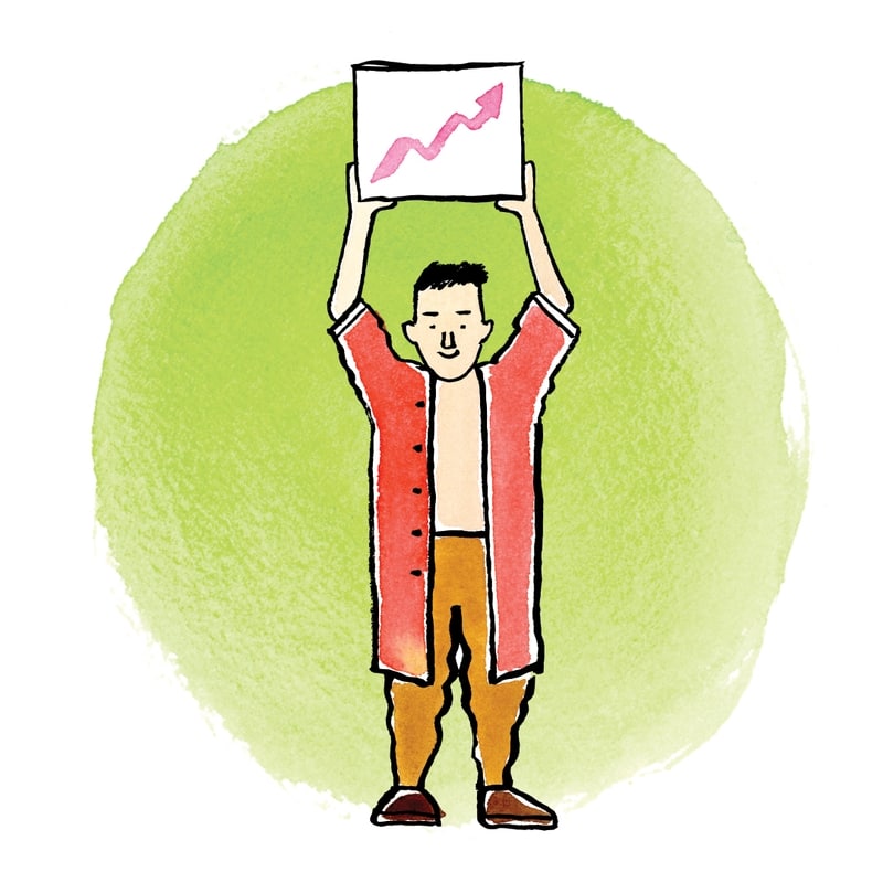 An illustration of a man holding a box with a graph on it