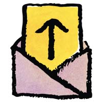 up arrow on paper inside of an envelope