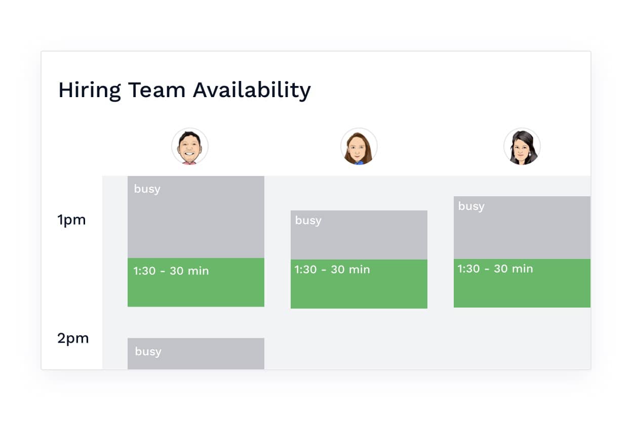 calendar view showing availability of interviewees