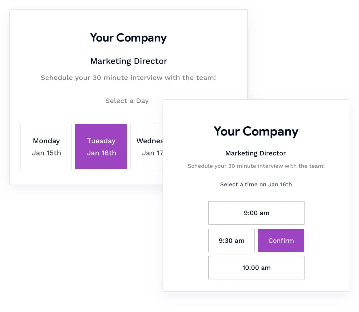 visuals of choosing a date and time of an interview by a candidate