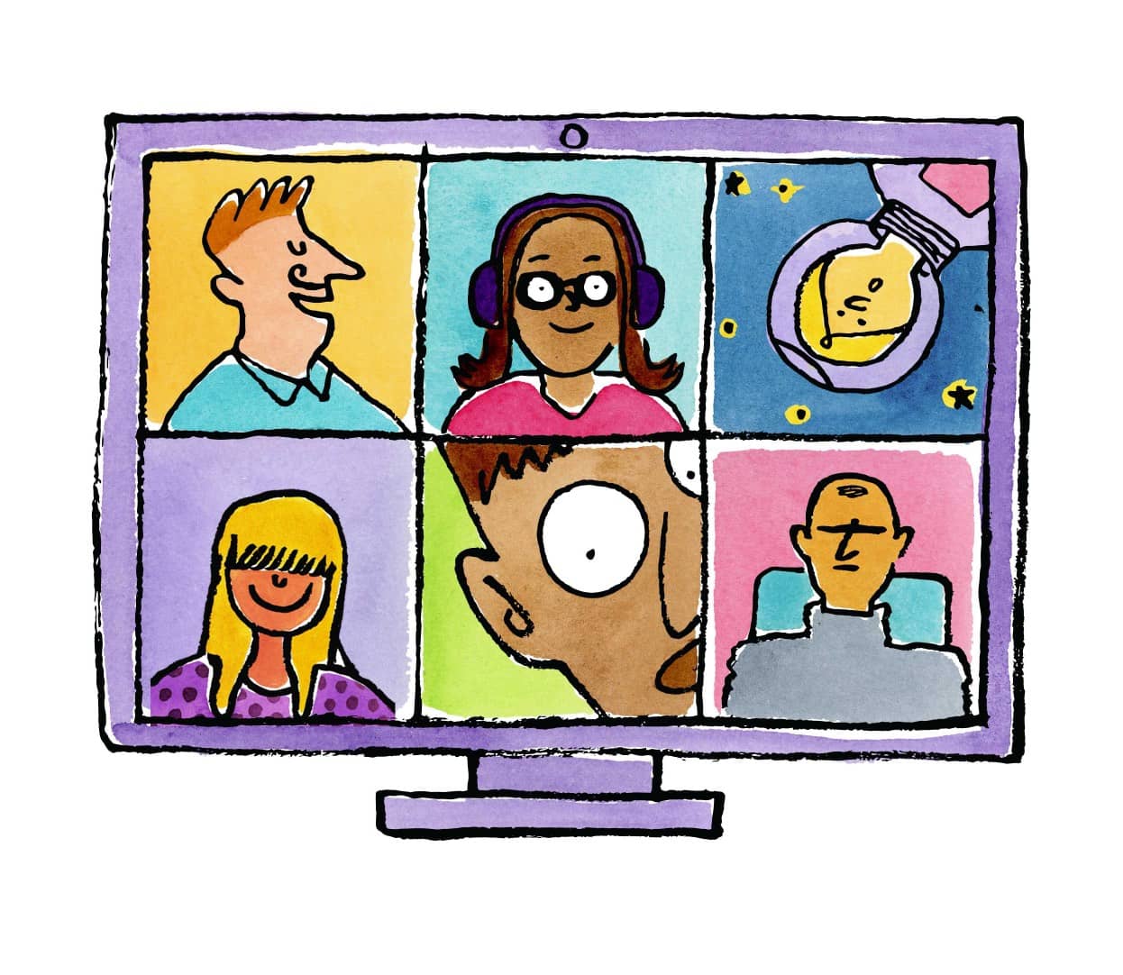 Illustration of six people all on a video call