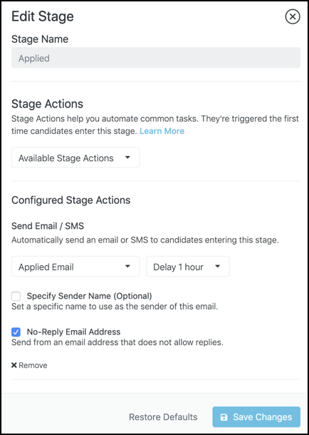 Adding stage actions to a stage