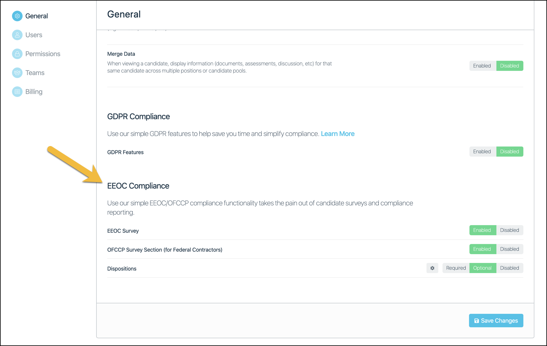 Enabling compliance features in Company Settings