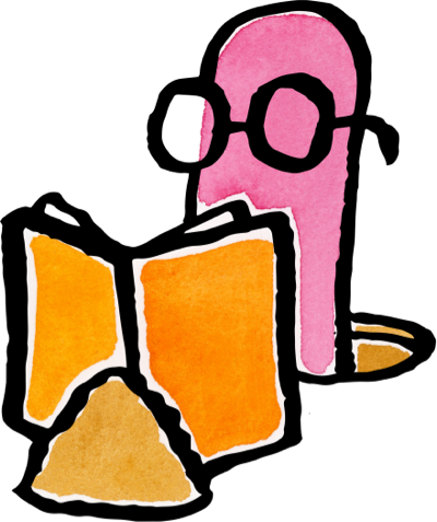 worm with glasses on reading a book