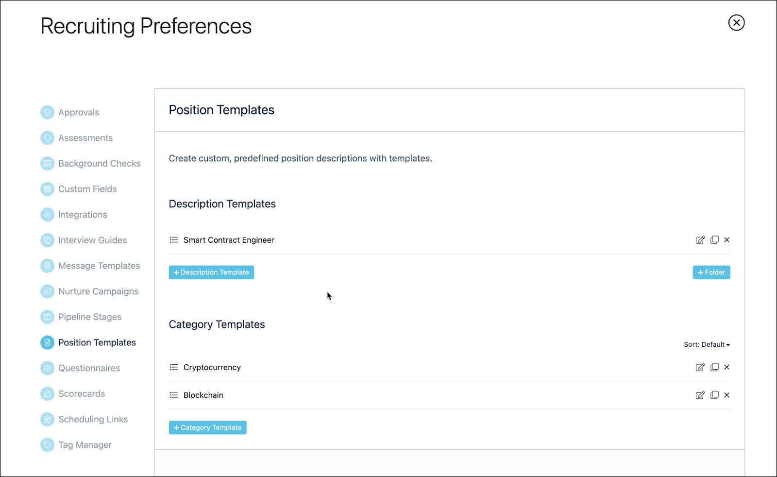 Position templates in Breezy recruiting preferences